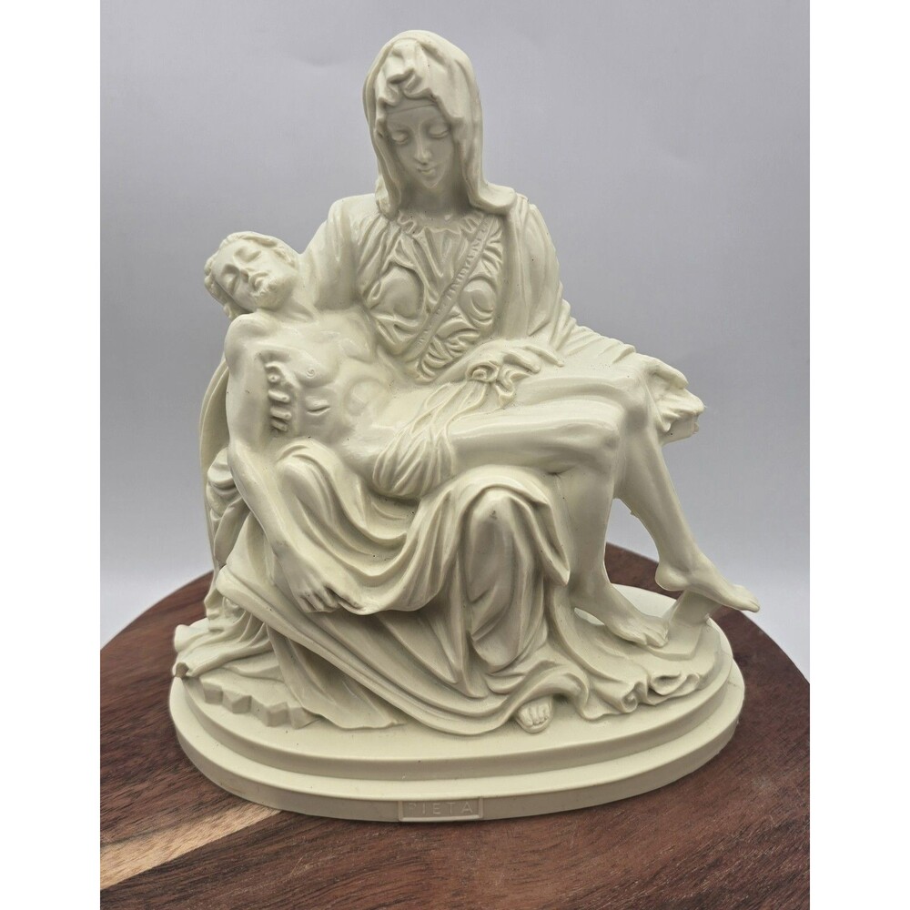 Vintage Pieta Statue PLASTIC Ivory Mother Mary Holding Jesus Christianity Savior